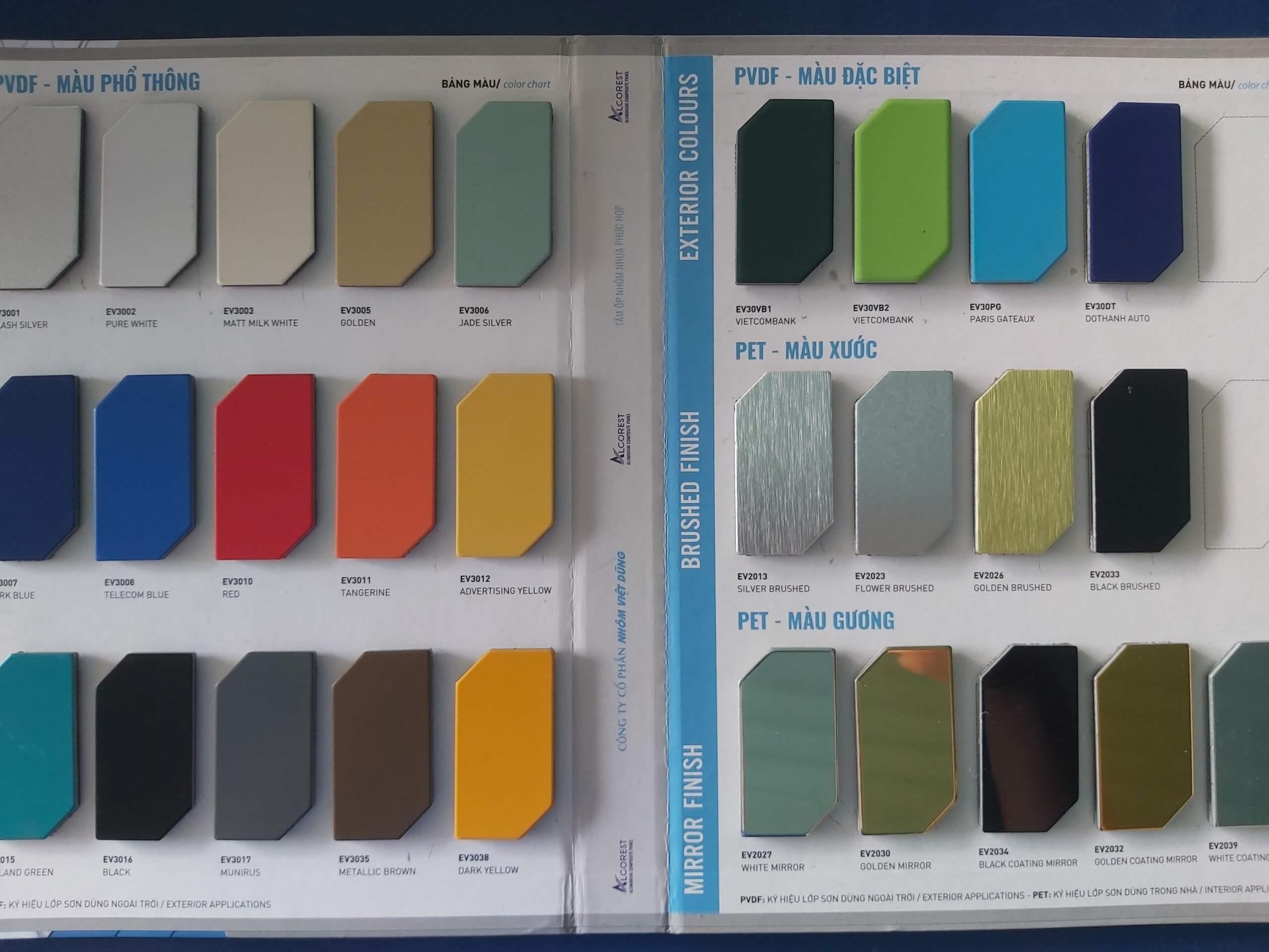 Tấm Alu Alcorest Trong Nhà Ngoài Trời: mã màu & báo giá 2021