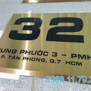 Gia công Bảng số nhà inox vàng xước HCM